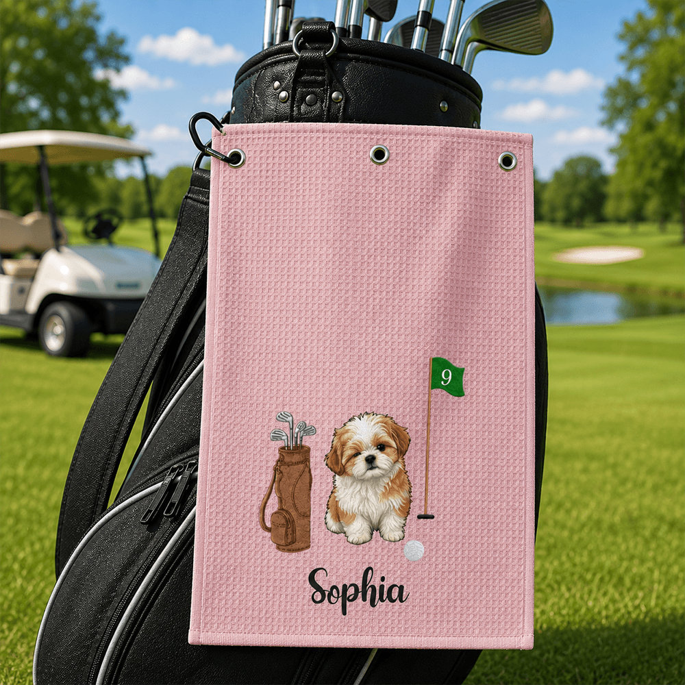 Embroidered 3-Hole Golf Towel, Personalized Dog Portrait by the Pin, Creative Keepsake Gift for Golfers
