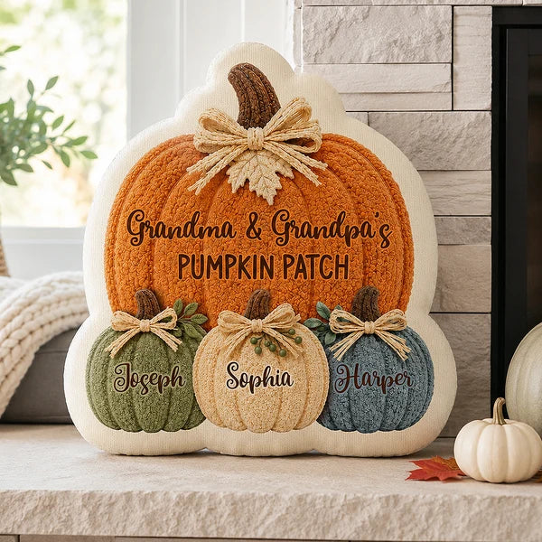 Grandma & Grandpa's Pumpkin Patch Personalized Shaped Pillow, Heartwarming Autumn Keepsake and Creative Family Gift
