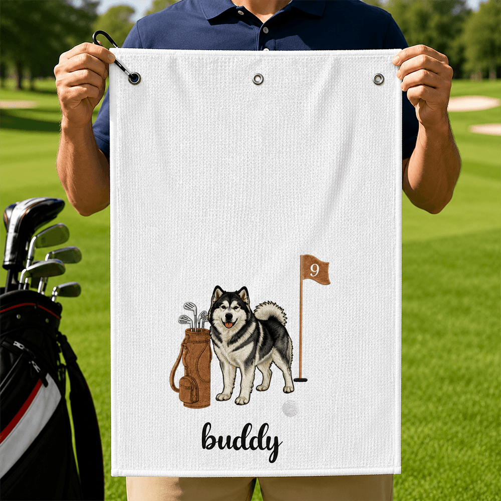 Embroidered 3-Hole Golf Towel, Personalized Dog Portrait by the Pin, Creative Keepsake Gift for Golfers