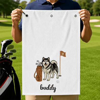 Embroidered 3-Hole Golf Towel, Personalized Dog Portrait by the Pin, Creative Keepsake Gift for Golfers