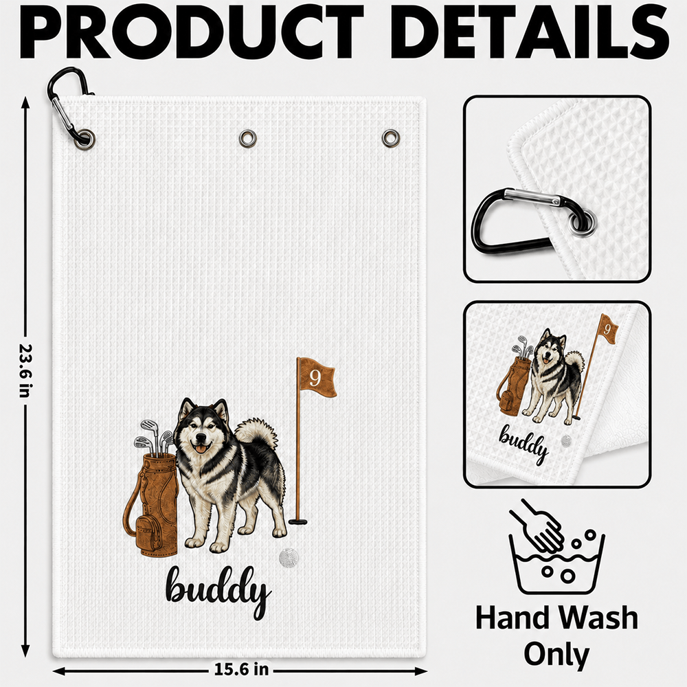 Embroidered 3-Hole Golf Towel, Personalized Dog Portrait by the Pin, Creative Keepsake Gift for Golfers