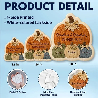 Grandma & Grandpa's Pumpkin Patch Personalized Shaped Pillow, Heartwarming Autumn Keepsake and Creative Family Gift