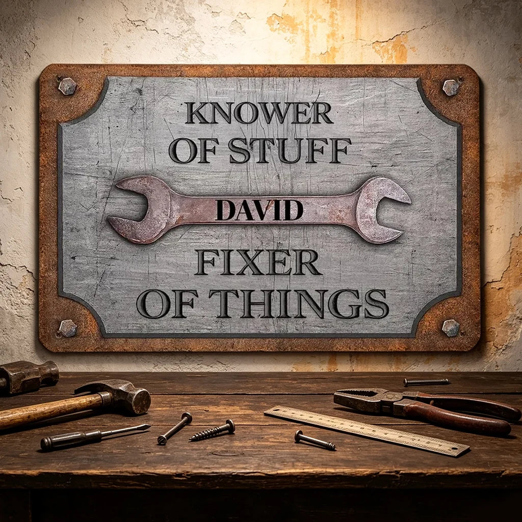 Rectangular Iron Sign, Personalized Knower of Stuff Garage Decor, Creative Gift for DIY Fixer