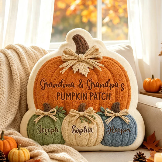 Grandma & Grandpa's Pumpkin Patch Personalized Shaped Pillow, Heartwarming Autumn Keepsake and Creative Family Gift