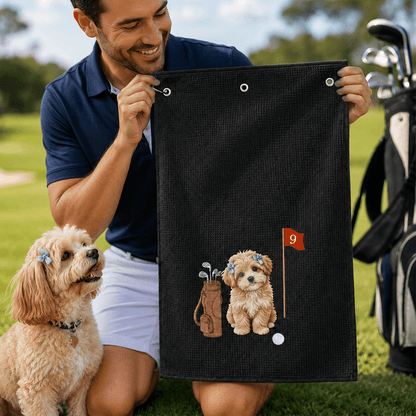 Embroidered 3-Hole Golf Towel, Personalized Dog Portrait by the Pin, Creative Keepsake Gift for Golfers
