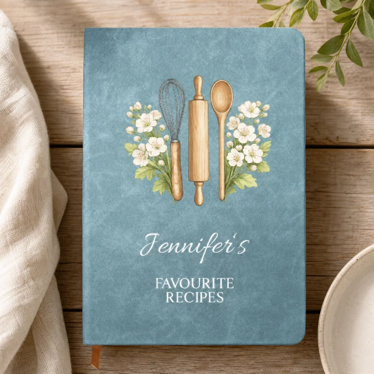 Personalized Recipe Journal with Birth Flowers and Cooking Utensils, Custom Name Gift for Home Cooks