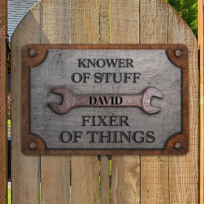 Rectangular Iron Sign, Personalized Knower of Stuff Garage Decor, Creative Gift for DIY Fixer