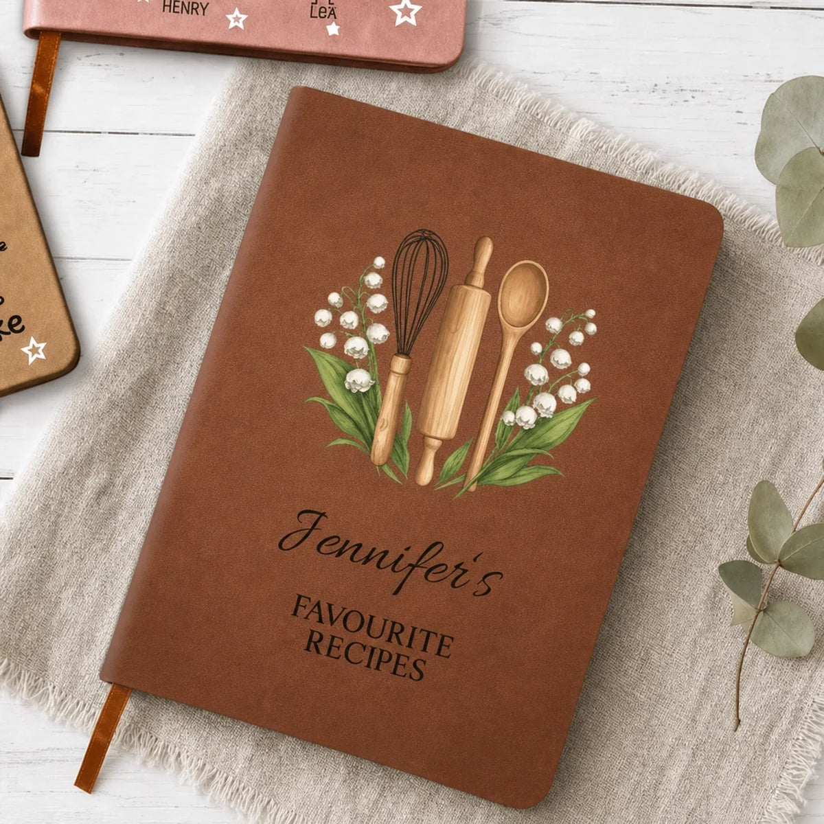 Personalized Recipe Journal with Birth Flowers and Cooking Utensils, Custom Name Gift for Home Cooks