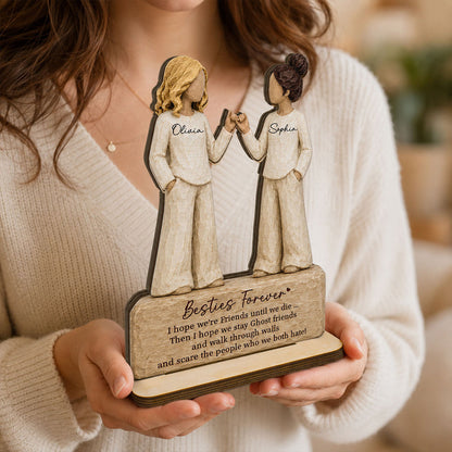 Pinky Promise 2-Layer Wooden Plaque For Close Friends, Creative Gift With Funny Friendship Quote