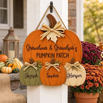 Personalized Wooden Sign, Grandma & Grandpa's Pumpkin Patch Door Decor, Unique Gift for Grandparents