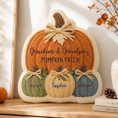 Grandma & Grandpa's Pumpkin Patch Personalized Shaped Pillow, Heartwarming Autumn Keepsake and Creative Family Gift