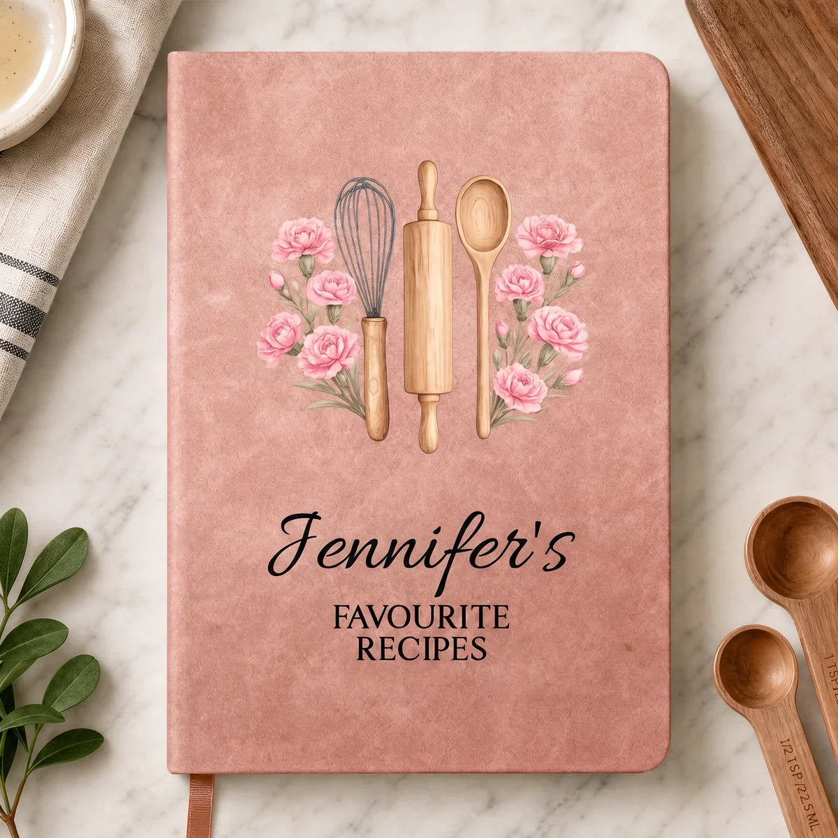 Personalized Recipe Journal with Birth Flowers and Cooking Utensils, Custom Name Gift for Home Cooks