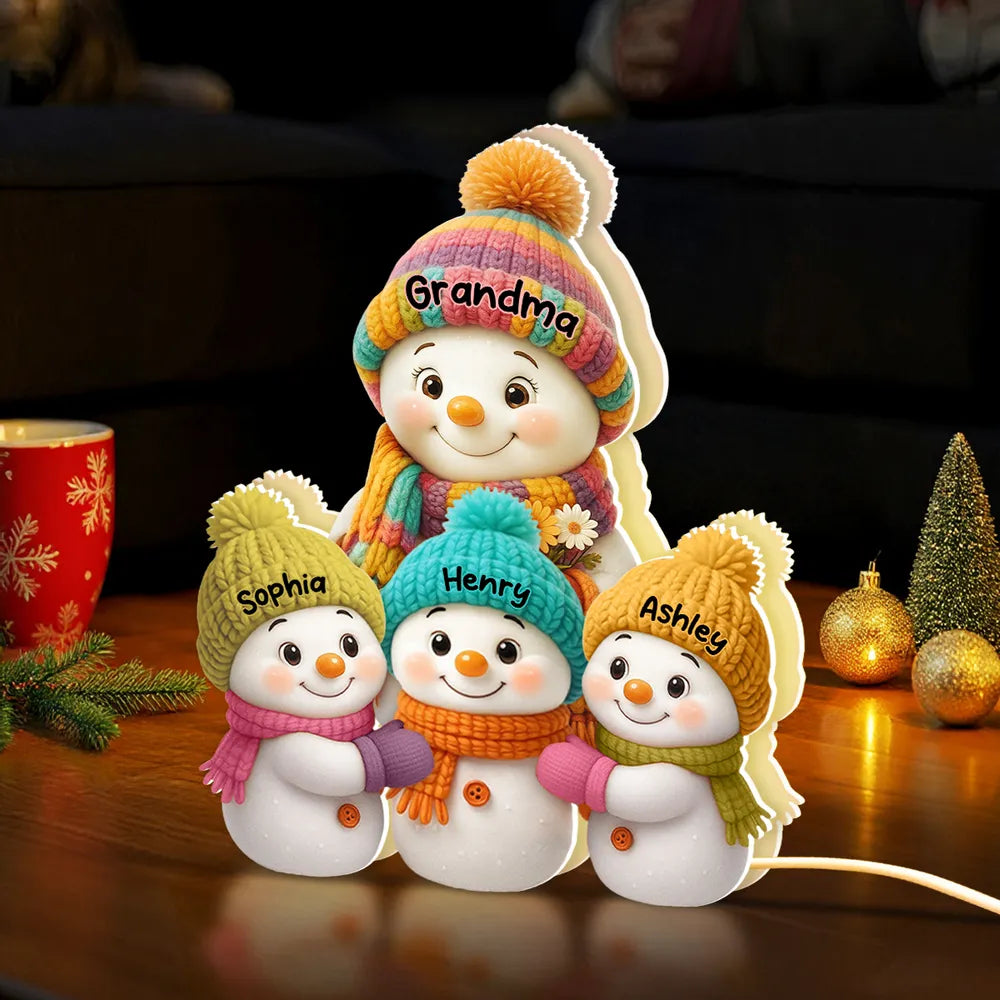 Personalized Snowman Family Acrylic Light Box - A Cozy Holiday Gift for Loved Ones