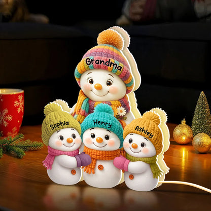 Personalized Snowman Family Acrylic Light Box - A Cozy Holiday Gift for Loved Ones