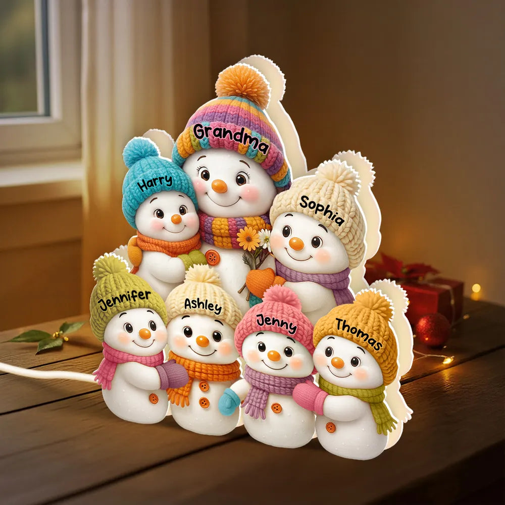 Personalized Snowman Family Acrylic Light Box - A Cozy Holiday Gift for Loved Ones