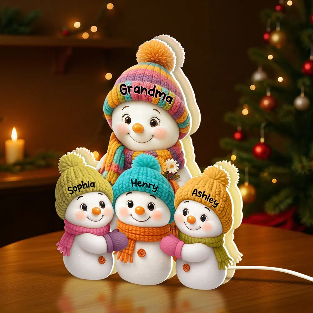 Personalized Snowman Family Acrylic Light Box - A Cozy Holiday Gift for Loved Ones