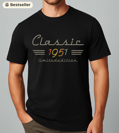 Personalized Classic Tee with Retro Birth Year Graphic, Unique Birthday Gift for Dad