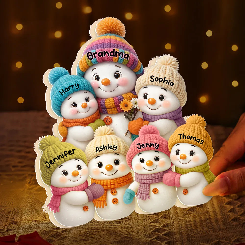 Personalized Snowman Family Acrylic Light Box - A Cozy Holiday Gift for Loved Ones