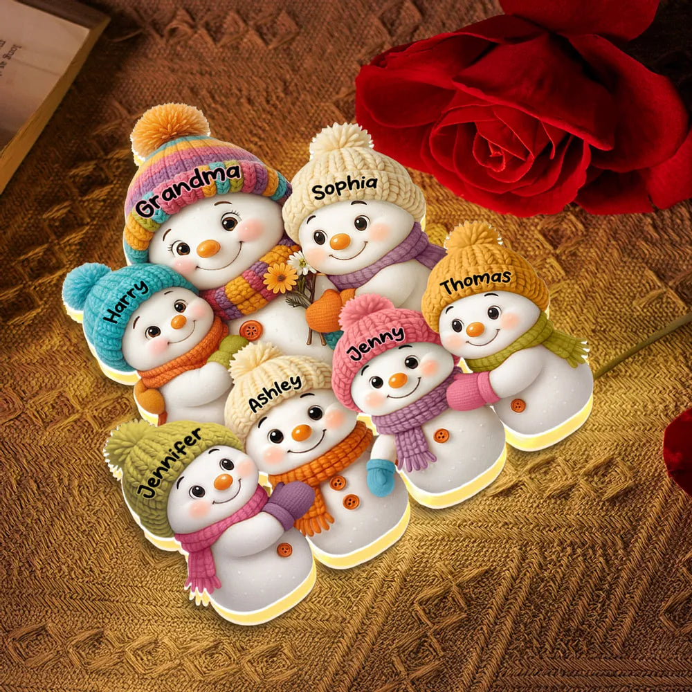 Personalized Snowman Family Acrylic Light Box - A Cozy Holiday Gift for Loved Ones