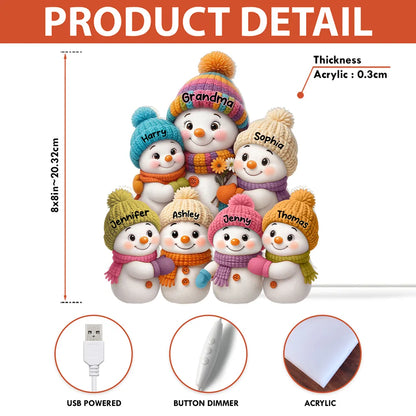 Personalized Snowman Family Acrylic Light Box - A Cozy Holiday Gift for Loved Ones