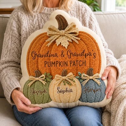 Grandma & Grandpa's Pumpkin Patch Personalized Shaped Pillow, Heartwarming Autumn Keepsake and Creative Family Gift