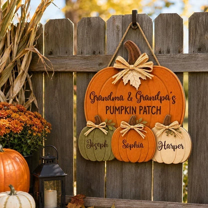 Personalized Wooden Sign, Grandma & Grandpa's Pumpkin Patch Door Decor, Unique Gift for Grandparents
