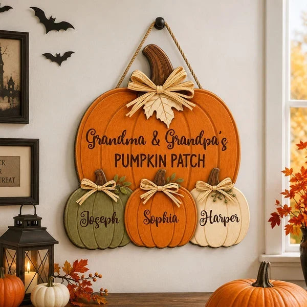Personalized Wooden Sign, Grandma & Grandpa's Pumpkin Patch Door Decor, Unique Gift for Grandparents