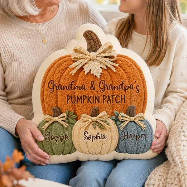 Grandma & Grandpa's Pumpkin Patch Personalized Shaped Pillow, Heartwarming Autumn Keepsake and Creative Family Gift