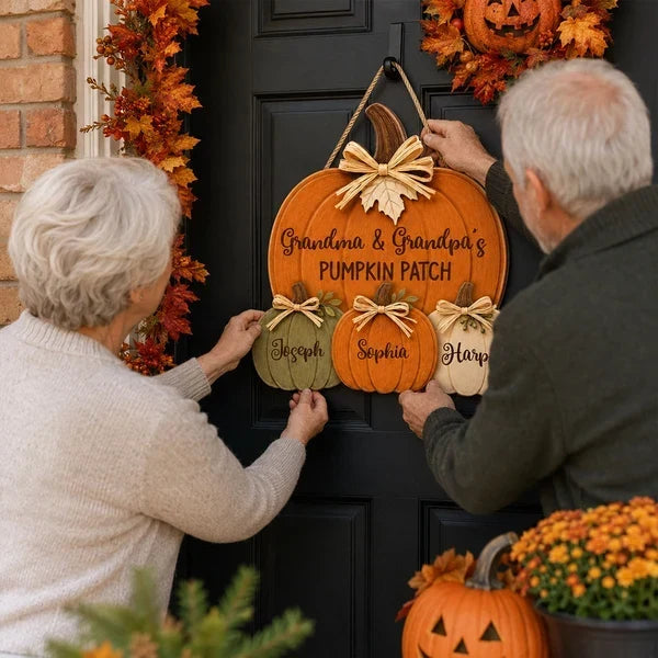 Personalized Wooden Sign, Grandma & Grandpa's Pumpkin Patch Door Decor, Unique Gift for Grandparents