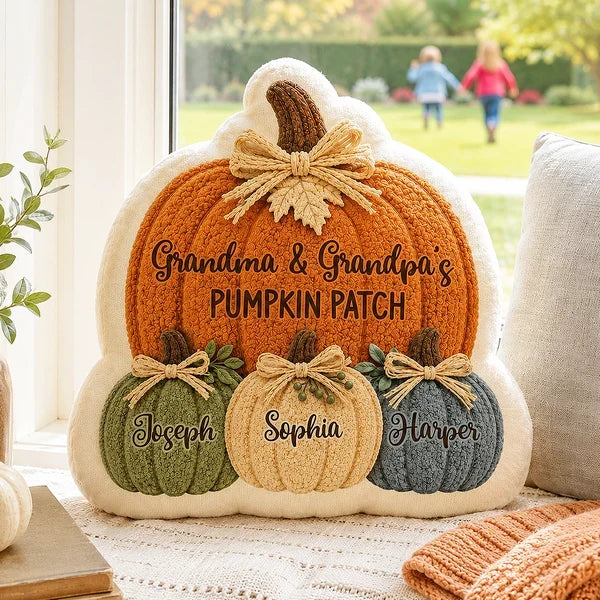 Grandma & Grandpa's Pumpkin Patch Personalized Shaped Pillow, Heartwarming Autumn Keepsake and Creative Family Gift