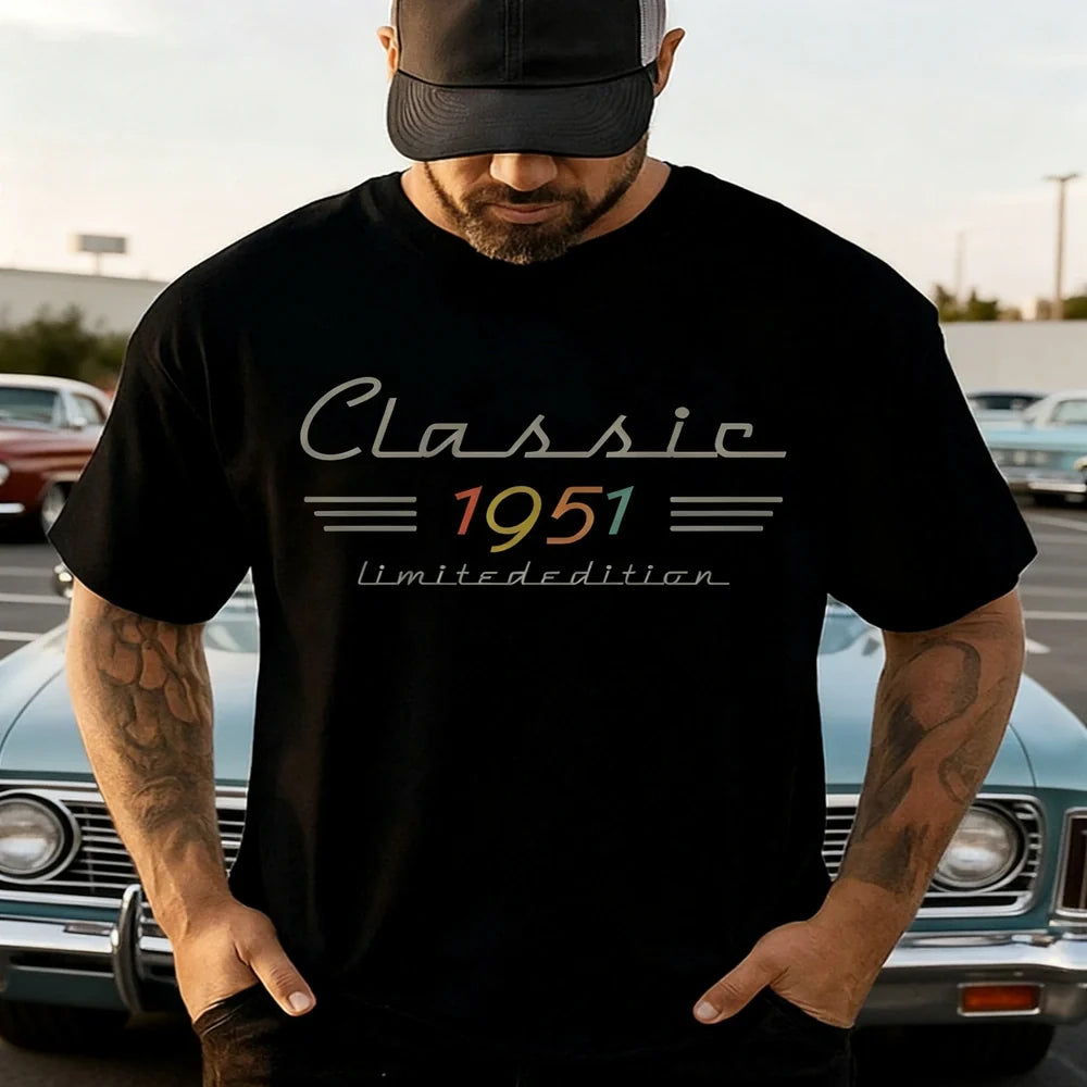 Personalized Classic Tee with Retro Birth Year Graphic, Unique Birthday Gift for Dad